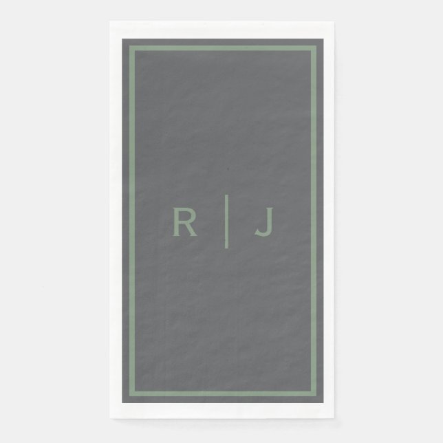 Grauer Salbei-Grün-Monogramm-Name Coole Hochzeit Serviette (Vorderseite)