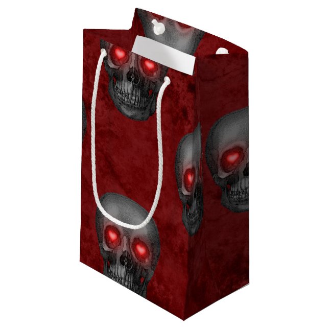 Grauer Schädel HerzAuge Rote Wasserfarbe Gotische  Kleine Geschenktüte (Vorderseite Schrägansicht)