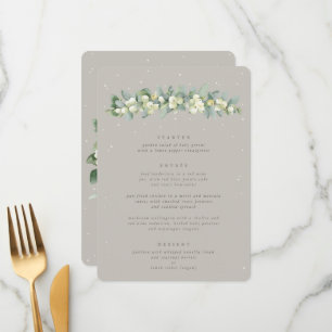 Grauer Schneebeere+Eukalyptus 3-Gänge-Hochzeitstis Menükarte