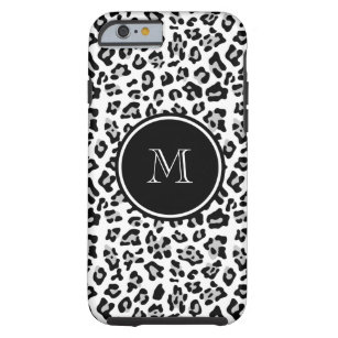 Grauer schwarzer Leopard-Tierdruck mit Monogramm Tough iPhone 6 Hülle
