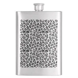 Grauer schwarzer Leopard-Tierdruck-Muster Flachmann