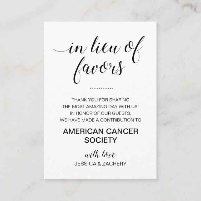 Grauer schwarzer Lieu der Lieblings-Wohltätigkeit  Platzkarte (Vorderseite)