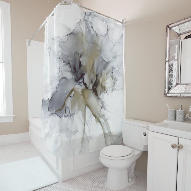 Grauer, schwarzer und goldener Duschvorhang (Beispiel)