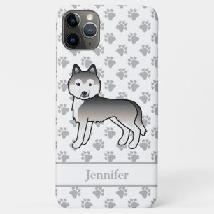 Grauer sibirischer Husky Cartoon Dog & Name Case-Mate iPhone Hülle