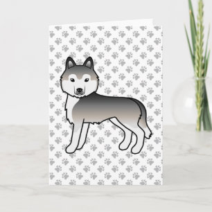 Grauer sibirischer Husky Niedlich Cartoon Dog Karte