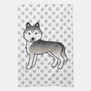 Grauer Sibirischer Husky Süßer Cartoon-Hund Küchen Geschirrtuch