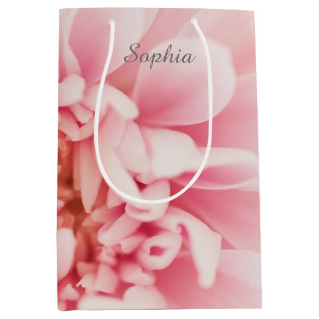 Grauer Skriptname, große rosa Blume Mittlere Geschenktüte (Vorderseite)