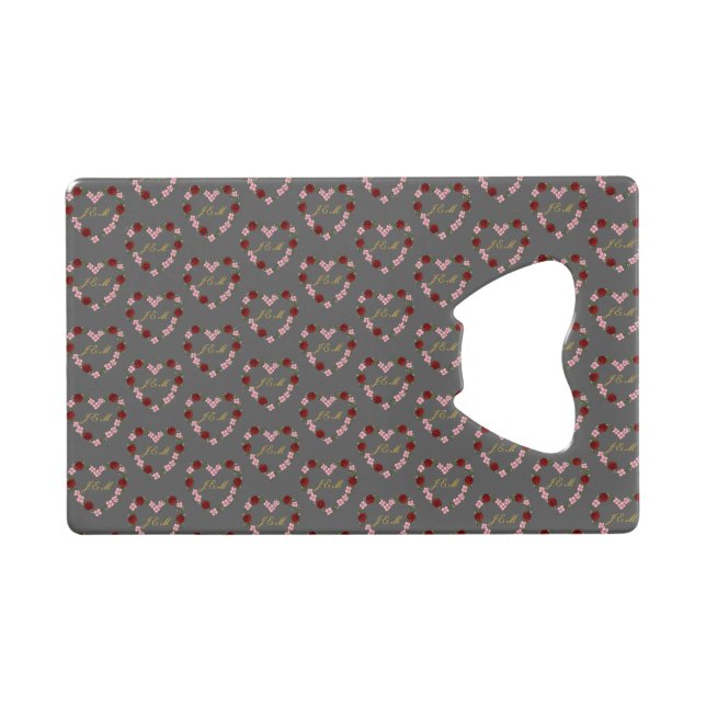 Grauer Stahlflaschenöffner mit Blumendesign Geldbeutel Flaschenöffner (Vorderseite (Horizontal))