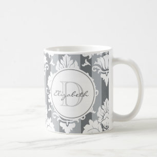 Grauer Streifen-Damast-mit Monogramm Tasse