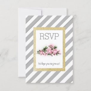 Grauer Streifen mit blumenvergoldetem Glitzer - ne RSVP Karte