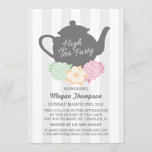 Grauer Streifen & Teekanne High Tea Einladung