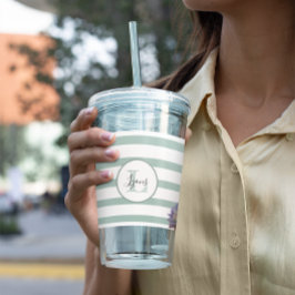 Grauer Streifen und Sukkulärer Mit Monogramm Perso Acryltrinkbecher