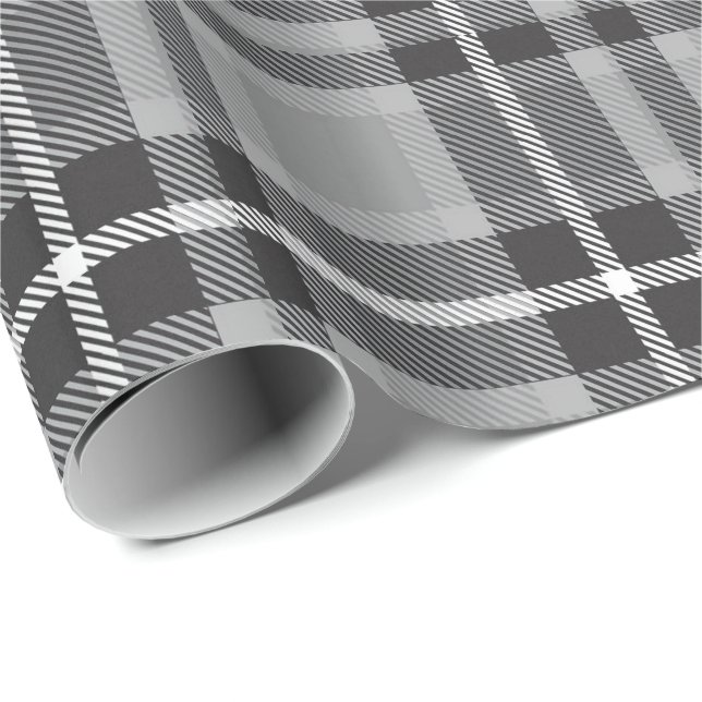 Grauer Tartan Geschenkpapier (Rolleneckpunkt)