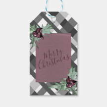 Grauer Tartan Lila Blumig Frohe Weihnachten