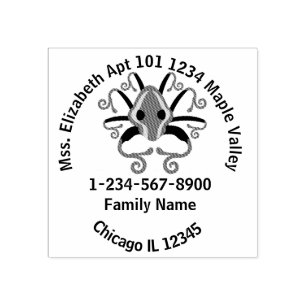 Grauer Tintenfisch Zuhause-Adresse Kontaktinformat Gummistempel