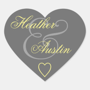 Grauer und gelber Umschlag Aufkleber Hochzeitsherz