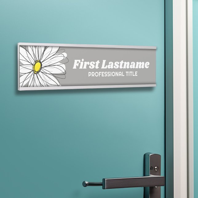 Grauer und gelber weißlicher Daisy-Text Türschild (Personalized Door Sign - Add Your Custom Text)
