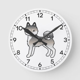 Grauer und weißer Alaskan Klee Kai Cartoon-Hund Runde Wanduhr