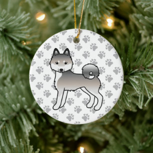 Grauer und weißer Alaskan Klee Kai süßer Cartoon-H Keramik Ornament