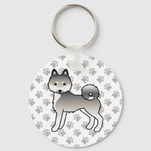 Grauer und weißer Alaskan Klee Kai süßer Hund & Pf Schlüsselanhänger