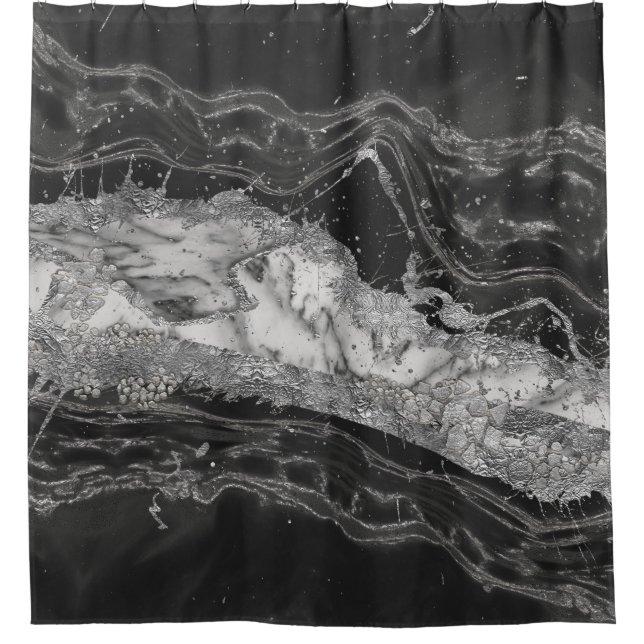 Grauer und weißer Marmor und abstrakt silber Duschvorhang (Vorderseite)