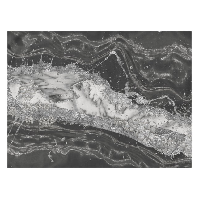 Grauer und weißer Marmor und abstrakt silber Tischdecke (Vorderseite (Horizontal))