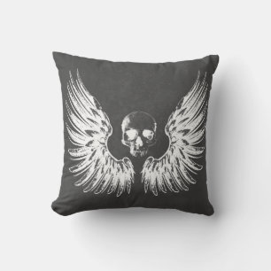 Grauer und weißer Rock Angel Wings Skull Kissen