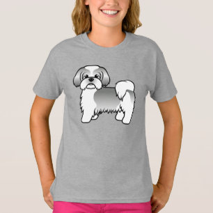 Grauer und weißer Shih Tzu süßer Cartoon-Hund T-Shirt