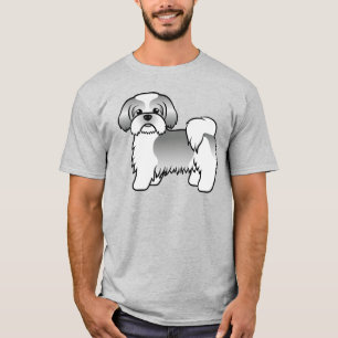 Grauer und weißer Shih Tzu süßer Cartoon-Hund T-Shirt