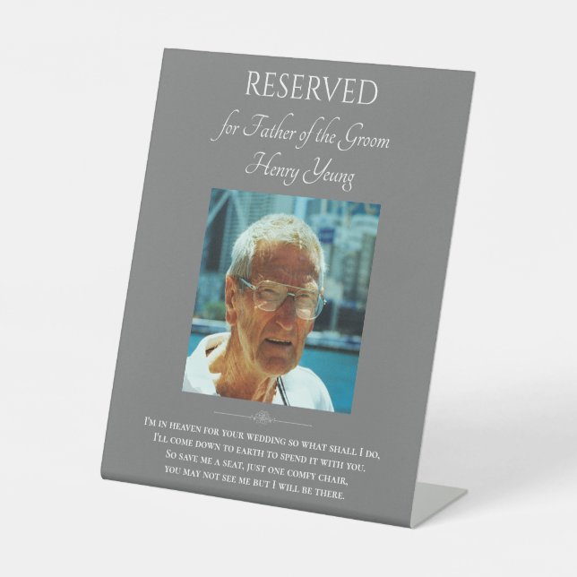 Grauer Vater des Groom Foto Hochzeitsseminar Sockelschild (Vorderseite)