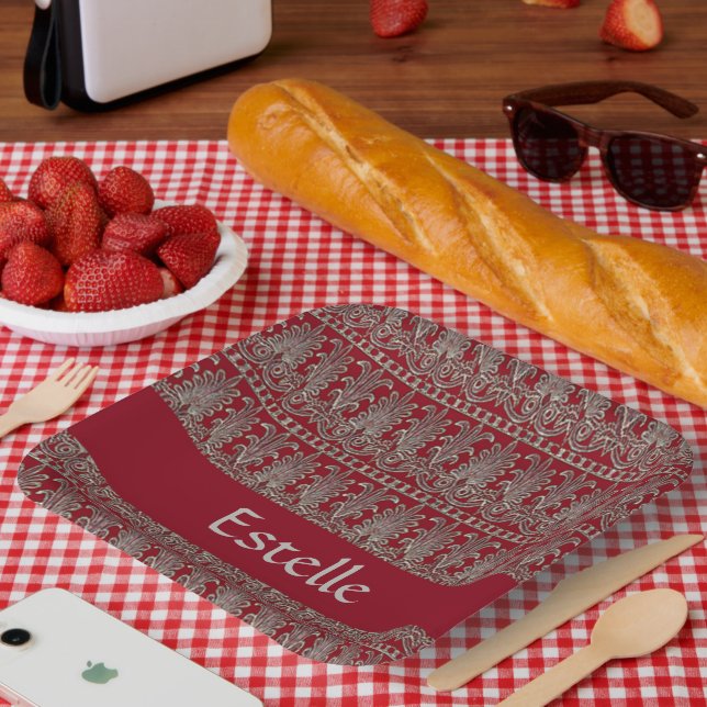 Grauer Viktorianischer Ziermaron Pappteller (Picknick)