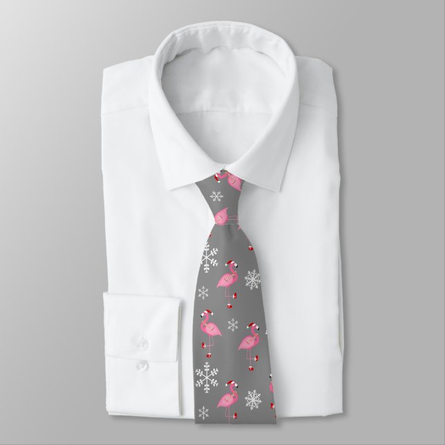 grauer Weihnachts-Weihnachtsmann-Flamingo Krawatte (Gebunden)