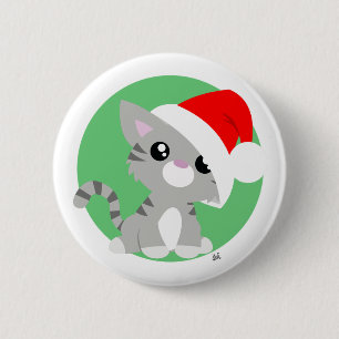 Grauer Weihnachtskitty Button