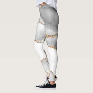 Grauer weißer Marmor Achat verfeinertes goldenes G Leggings