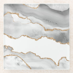 Grauer weißer Marmor Agate Raffinierter Goldener  Glasuntersetzer