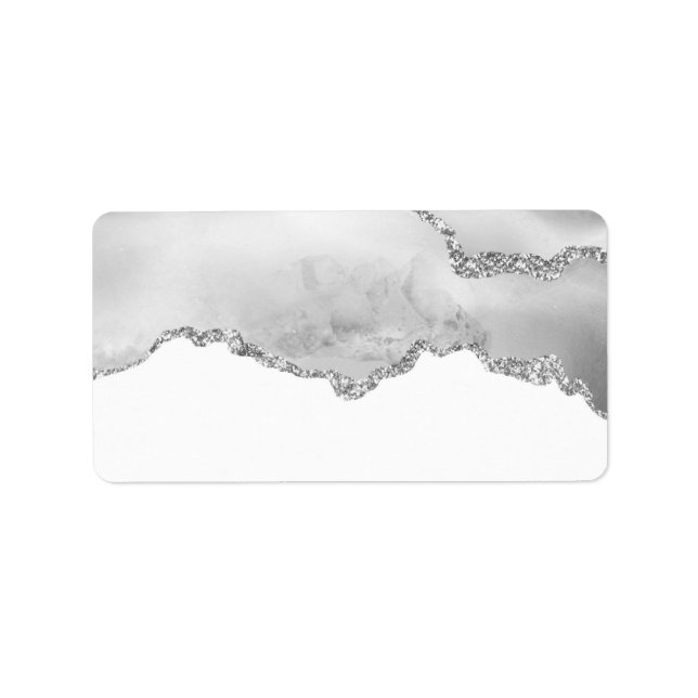 Grauer weißer Marmor Agate Simple Silver Glitzer Adressaufkleber (Vorne)
