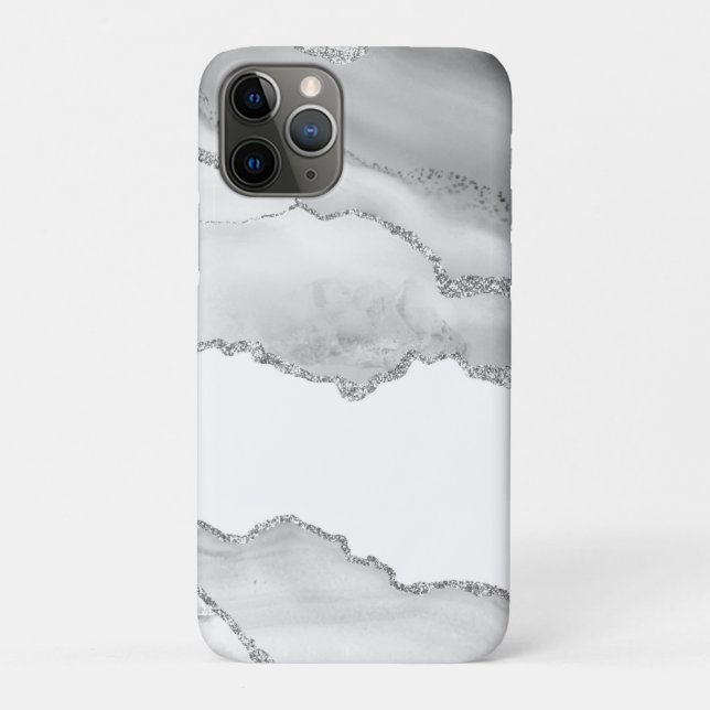 Grauer weißer Marmor Agate Simple Silver Glitzer Case-Mate iPhone Hülle (Rückseite)