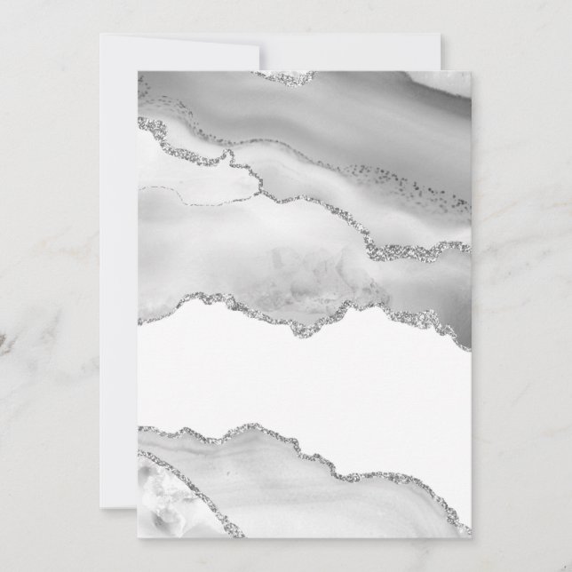 Grauer weißer Marmor Agate Simple Silver Glitzer Einladung (Vorderseite)