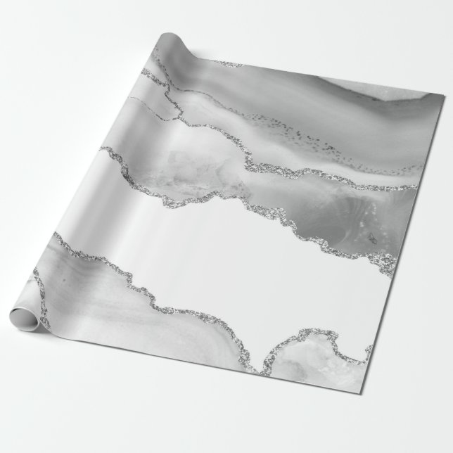 Grauer weißer Marmor Agate Simple Silver Glitzer Geschenkpapier (Ungerollt)