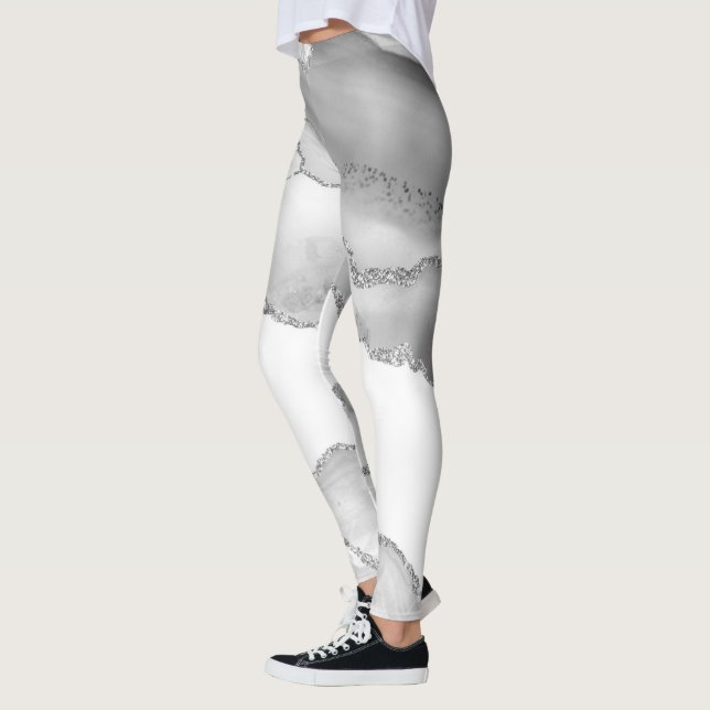 Grauer weißer Marmor Agate Simple Silver Glitzer Leggings (Links)