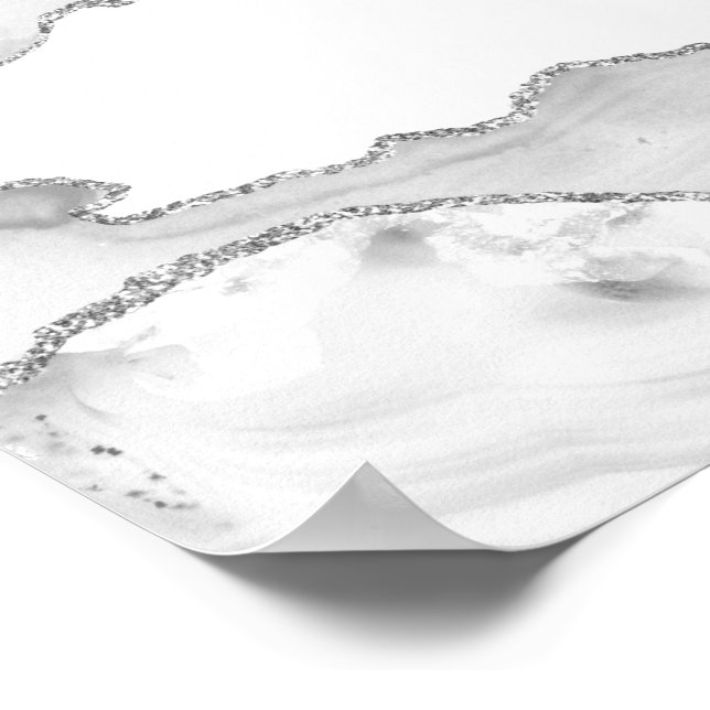 Grauer weißer Marmor Agate Simple Silver Glitzer Poster (Ecke)
