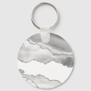 Grauer weißer Marmor Agate Simple Silver Glitzer Schlüsselanhänger