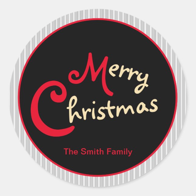 Grauer weißer Pinstripe Red Bow auf schwarz Runder Aufkleber (Vorderseite)