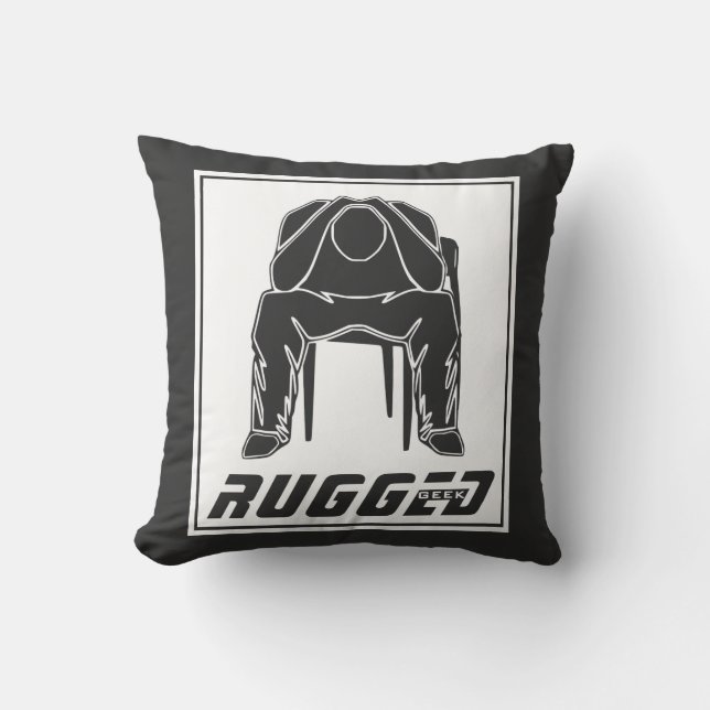 Grauer weißer Rugged Man Holding Head | Denkende Kissen (Vorderseite)