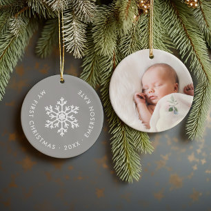 Grauer Winter Snowflake Erste Weihnachtskugel Keramik Ornament