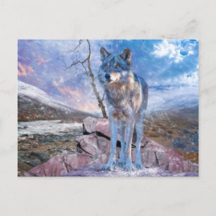 Grauer Wolf ANTWORTET DEN ANRUF Postkarte