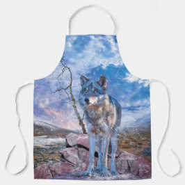 Grauer Wolf ANTWORTET DEN ANRUF Schürze