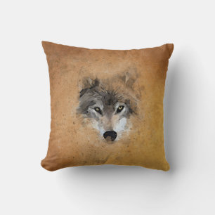 Grauer Wolf Aquarell Vintage Kissen