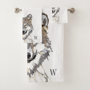 Grauer Wolf auf Marmor Badhandtuch Set