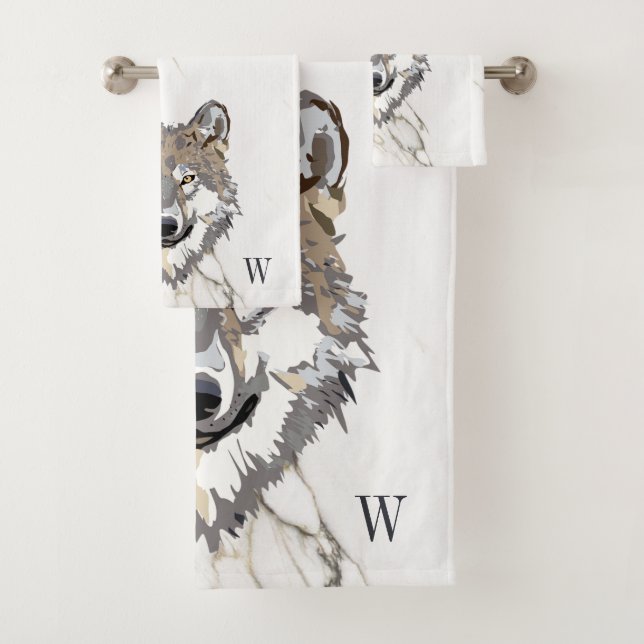 Grauer Wolf auf Marmor Badhandtuch Set (Insitu)